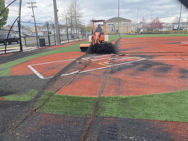 Turf Replacement Underway at Carteret’s Veterans Baseball Field  and Mustillo Softball Field after Damage from Hurricane Ida