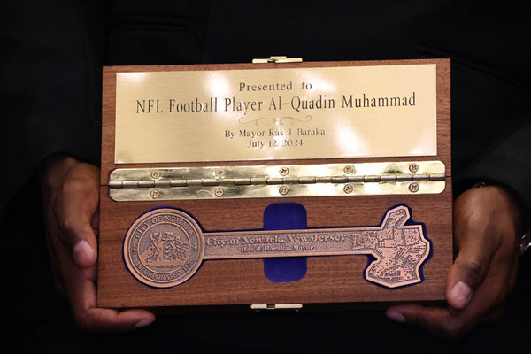 Newark presents NFL Star Al-Quadin Muhammad with Key to the City